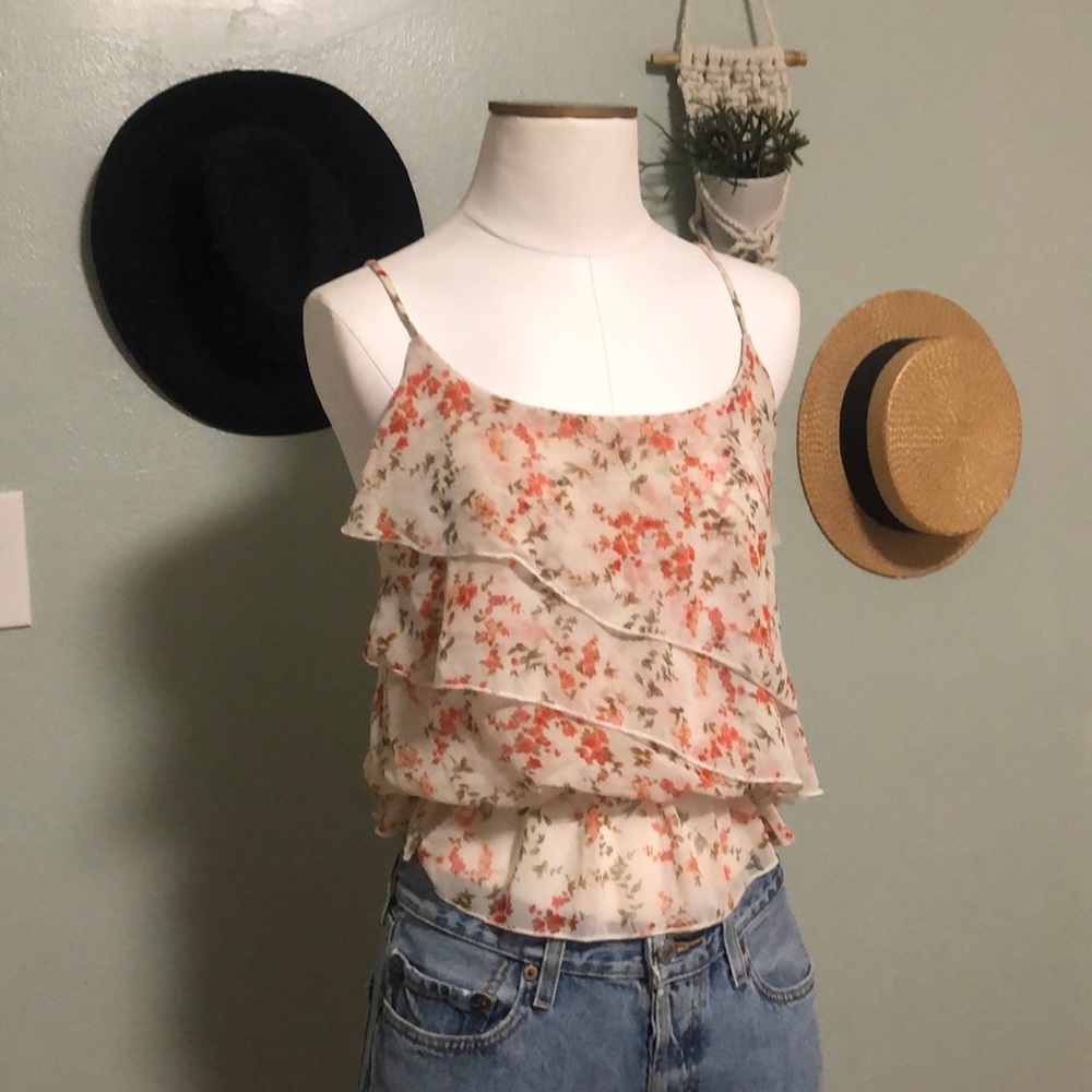 Floral Chiffon Tank Size XS/S With Elastic Waist